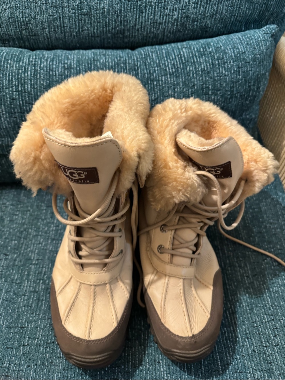 UGG Women's Beige Tan Lace-Up Shearling Winter Boots